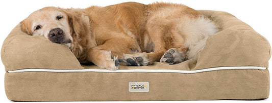 Friends Forever X-Large Dog Bed, Orthopedic Dog Sofa Memory Foam Mattress, Calming Dog Couch Bed, Wall Rim Pillow, Water Resistant Liner, Washable Cover, Non-Slip Bottom, Chester, X-Large Khaki Beige