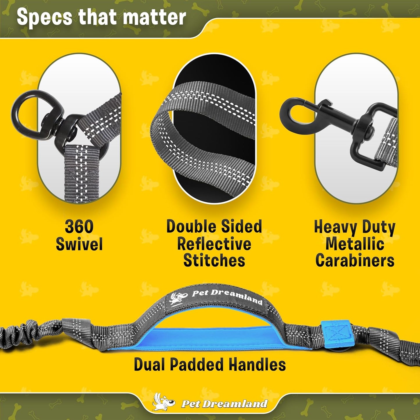 Pet Dreamland Exquisite Leash Coupler for Two Large Dogs with Tangle-Free Swivel. Dual Dog Attachment, Smooth Walks Guaranteed. You Will Absolutely Love This Amazing Gear for 2 Dogs (Grey & Blue)