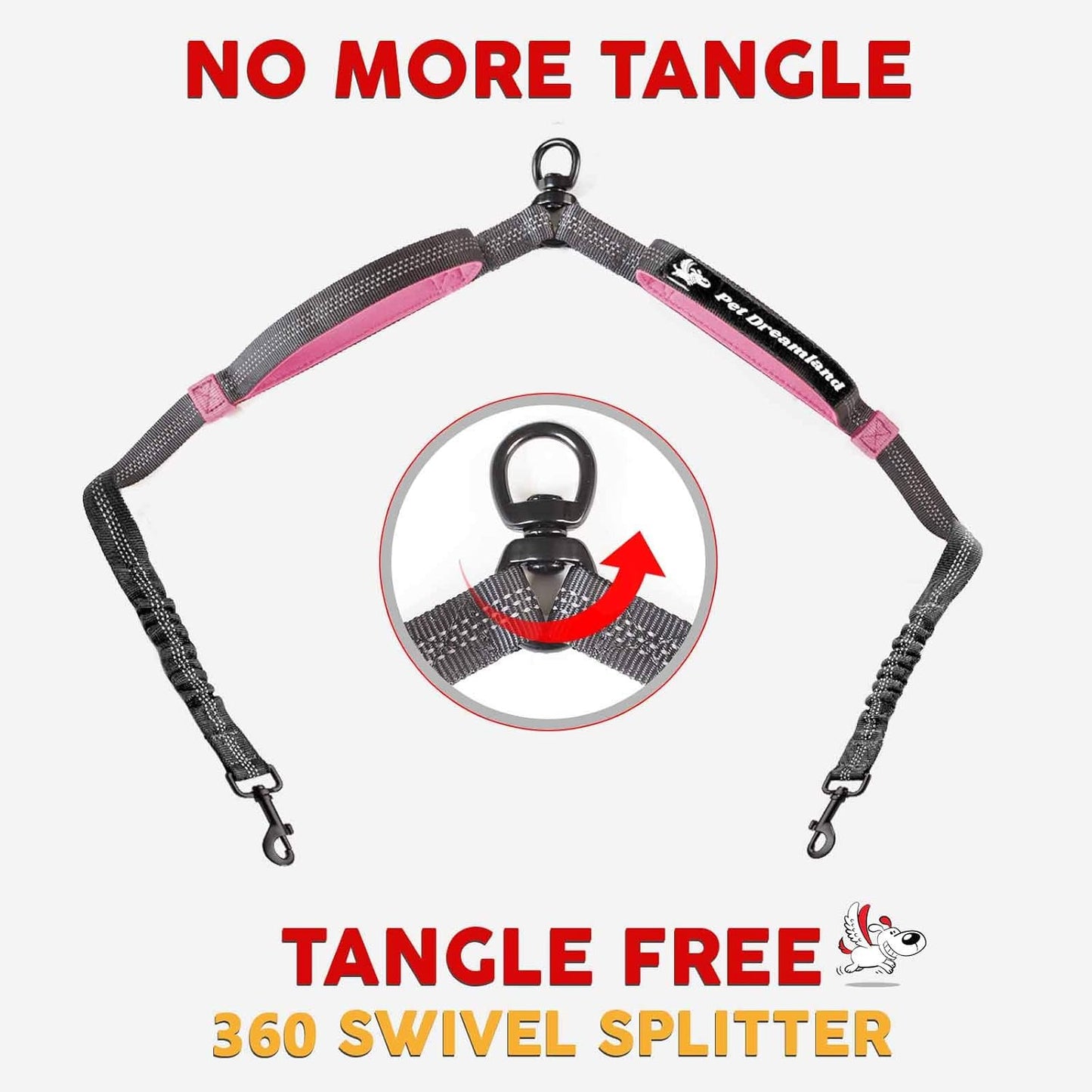 Pet Dreamland Exquisite Hands Free Dual Dog Leash for Medium Dogs. Trending Waist Leash for Walking 2 Dogs No Tangle. You Will Absolutely Love This Amazing Double Dog Gear (Dark Grey & Pink)