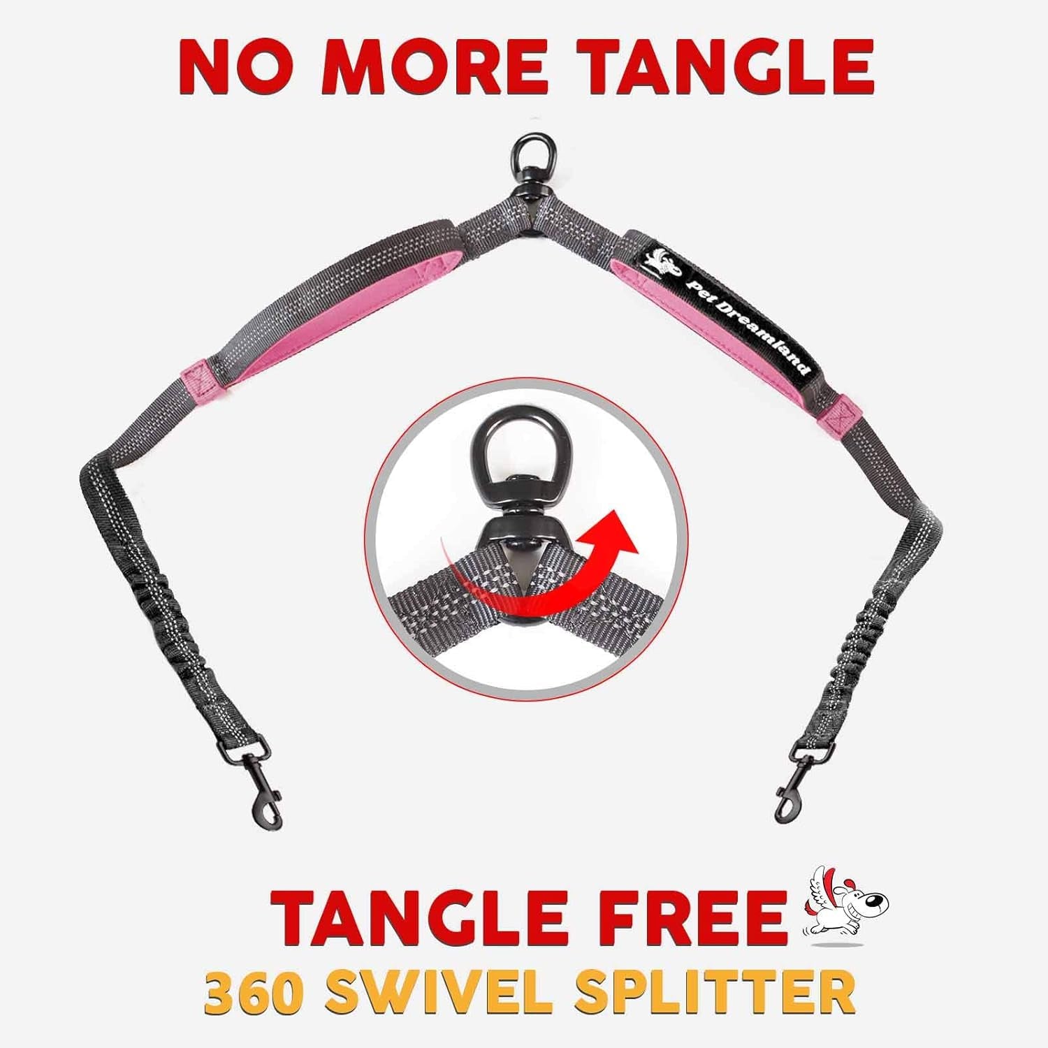 Pet Dreamland Exquisite Hands Free Dual Dog Leash for Medium Dogs. Trending Waist Leash for Walking 2 Dogs No Tangle. You Will Absolutely Love This Amazing Double Dog Gear (Dark Grey & Pink)