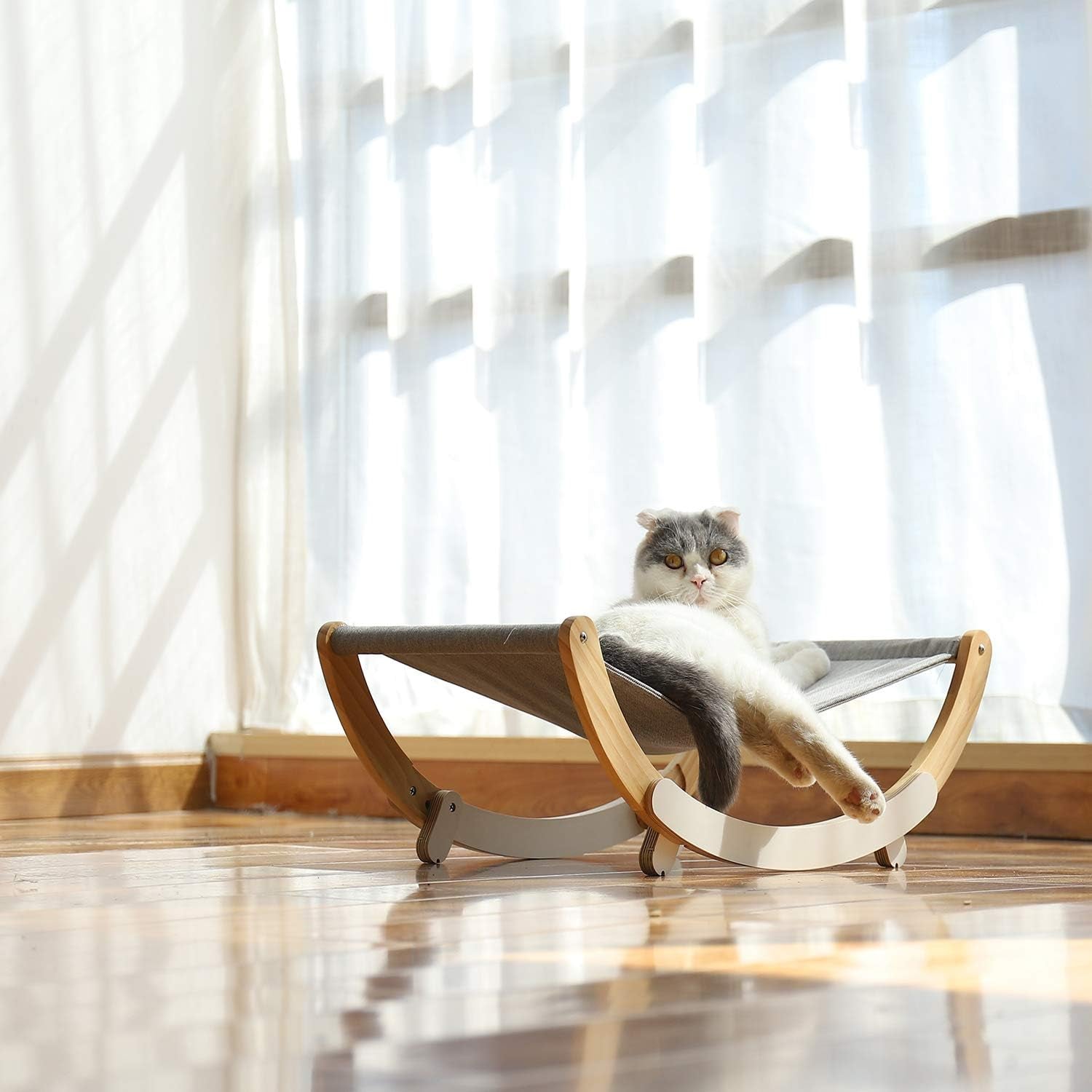 FUKUMARU Cat Hammock, New Moon Cat Swing Chair, Elevated Cat Bed for Indoor Cats, Cat Furniture Gift for Cat or Small Dog, Grey