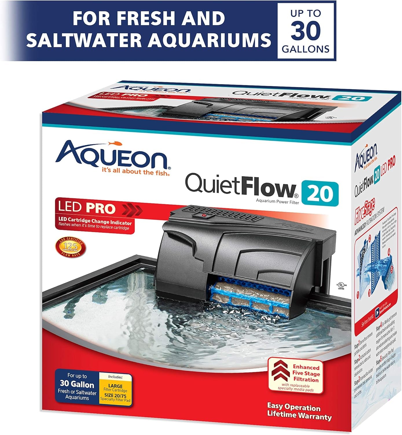 Aqueon Quietflow 20 LED PRO Aquarium Fish Tank Power Filter for up to 30 Gallon Aquariums