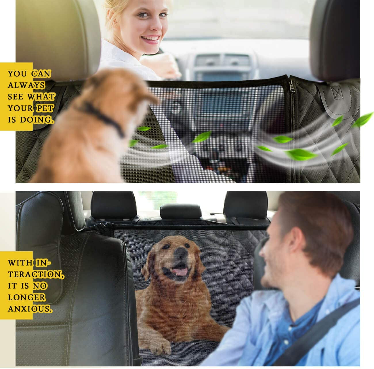 Vailge Dog Seat Cover for Back Seat, 100% Waterproof with Mesh Window, Scratch Prevent Anti-Slip Dog Car Hammock, Standard