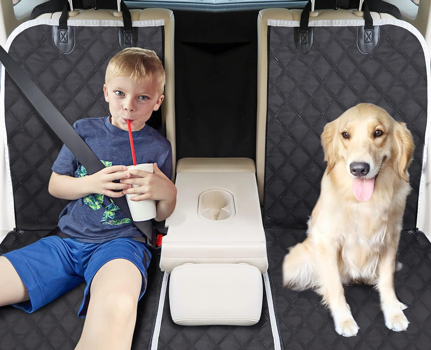 Pecute Dog Car Seat Cover for Back Seat, Dog Seat Cover with Perspective Mesh, Storage Bags, Hammock - Waterproof Scratch Proof Non-Slip, Durable Car Seat Covers for Dogs for Car SUV Truck