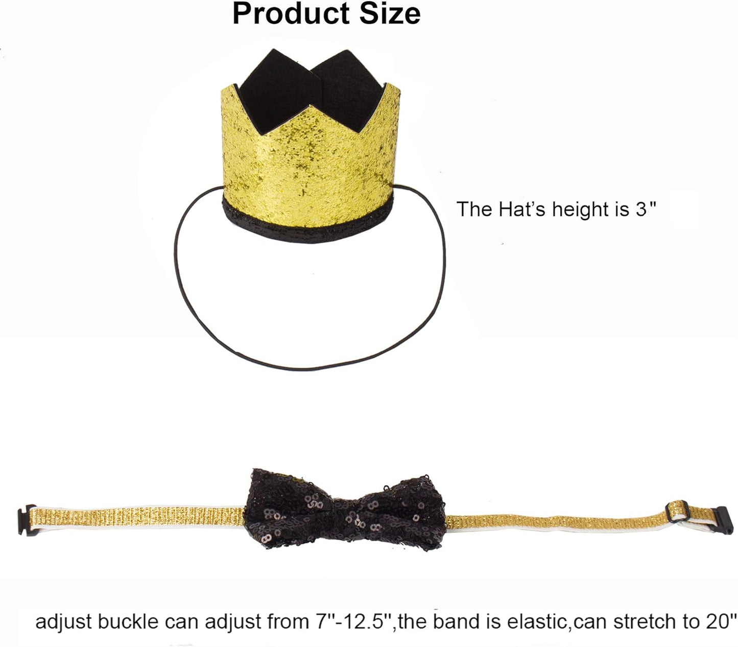 ADOGGYGO Wedding Dog Hat and Dog Bow Tie Set, Cute Wedding Dog Crown Hat and Dog Bowtie Collar for Dog Party Supplies (Black)