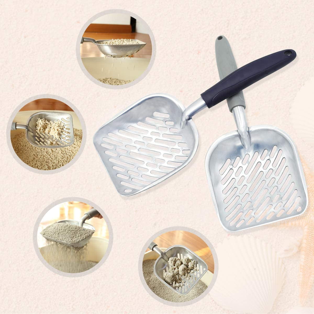 VIVAGLORY Cat Litter Scoop, Durable Metal Litter Scoop for Kitty, Sifter with Deep Shovel and Ergonomic Handle, Made of Heavy Duty Solid Aluminum, Jumbo Size, Navy Blue