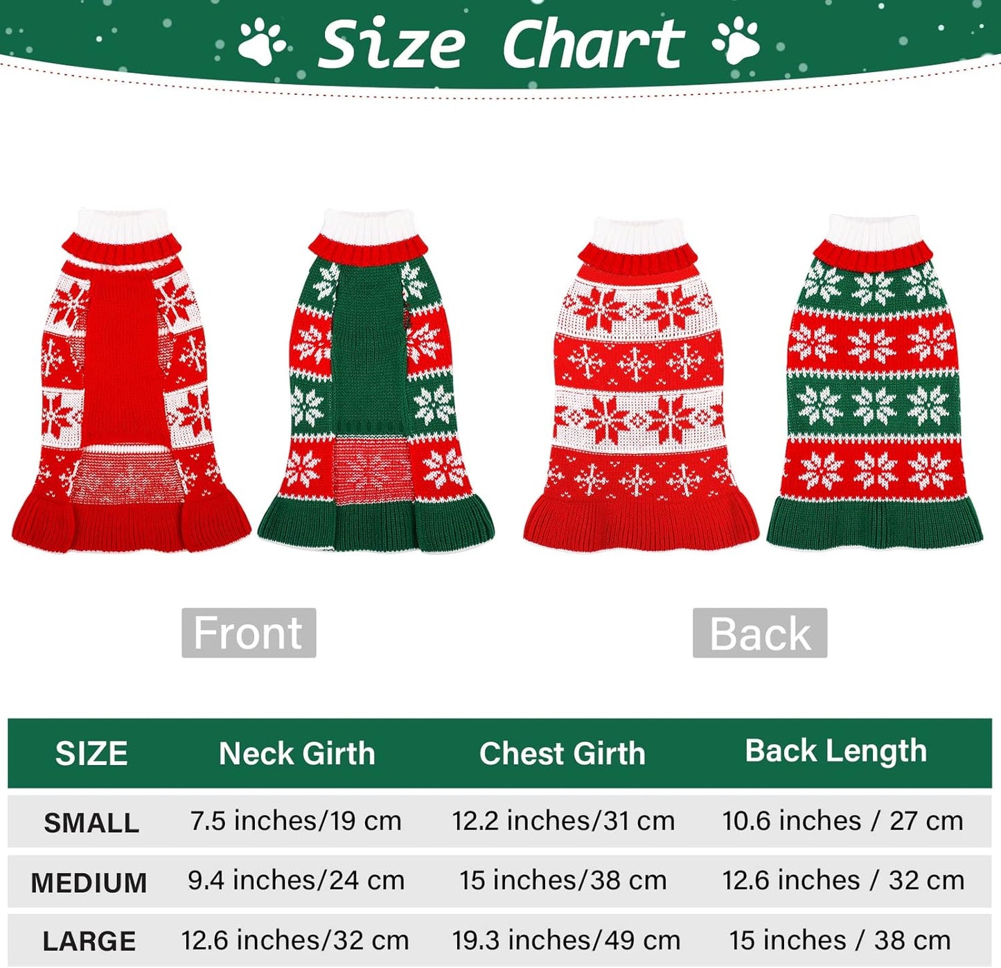 Pedgot 2 Pack Dog Christmas Dress Warm Dog Xmas Sweater Pet Christmas Clothes Stripes Dog Knit Sweater Dress Dog Winter Warm Pullover with Snowflakes and Christmas Flowers (M)