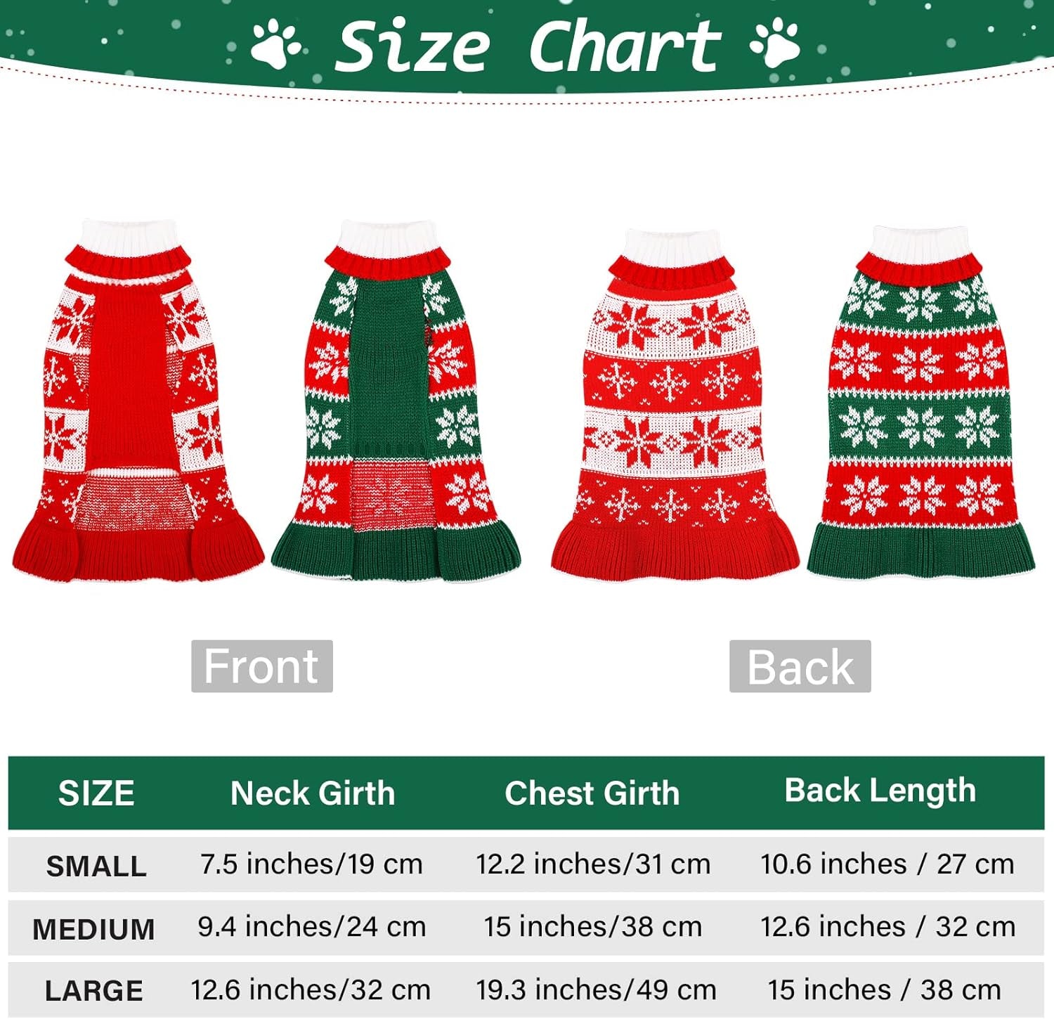 Pedgot 2 Pack Dog Christmas Dress Warm Dog Xmas Sweater Pet Christmas Clothes Stripes Dog Knit Sweater Dress Dog Winter Warm Pullover with Snowflakes and Christmas Flowers (M)