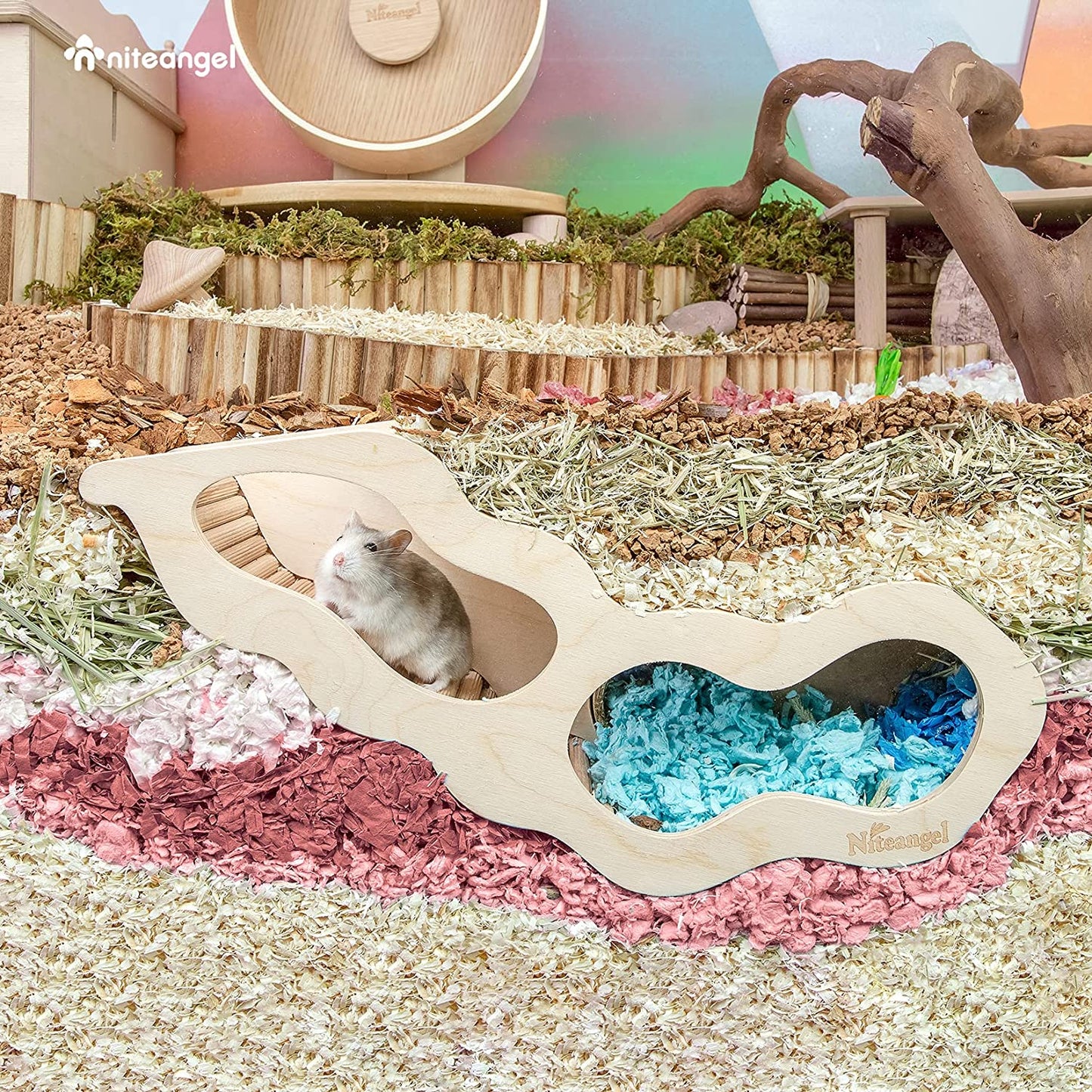 Niteangel Hamster House with Climbing Ladder for Small Pets, Featuring Secret Peep Tunnel Design