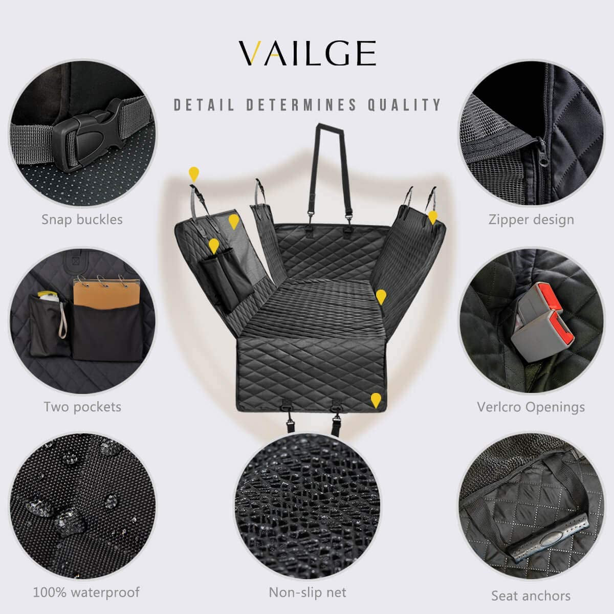 Vailge Dog Seat Cover for Back Seat, 100% Waterproof with Mesh Window, Scratch Prevent Anti-Slip Dog Car Hammock, Standard