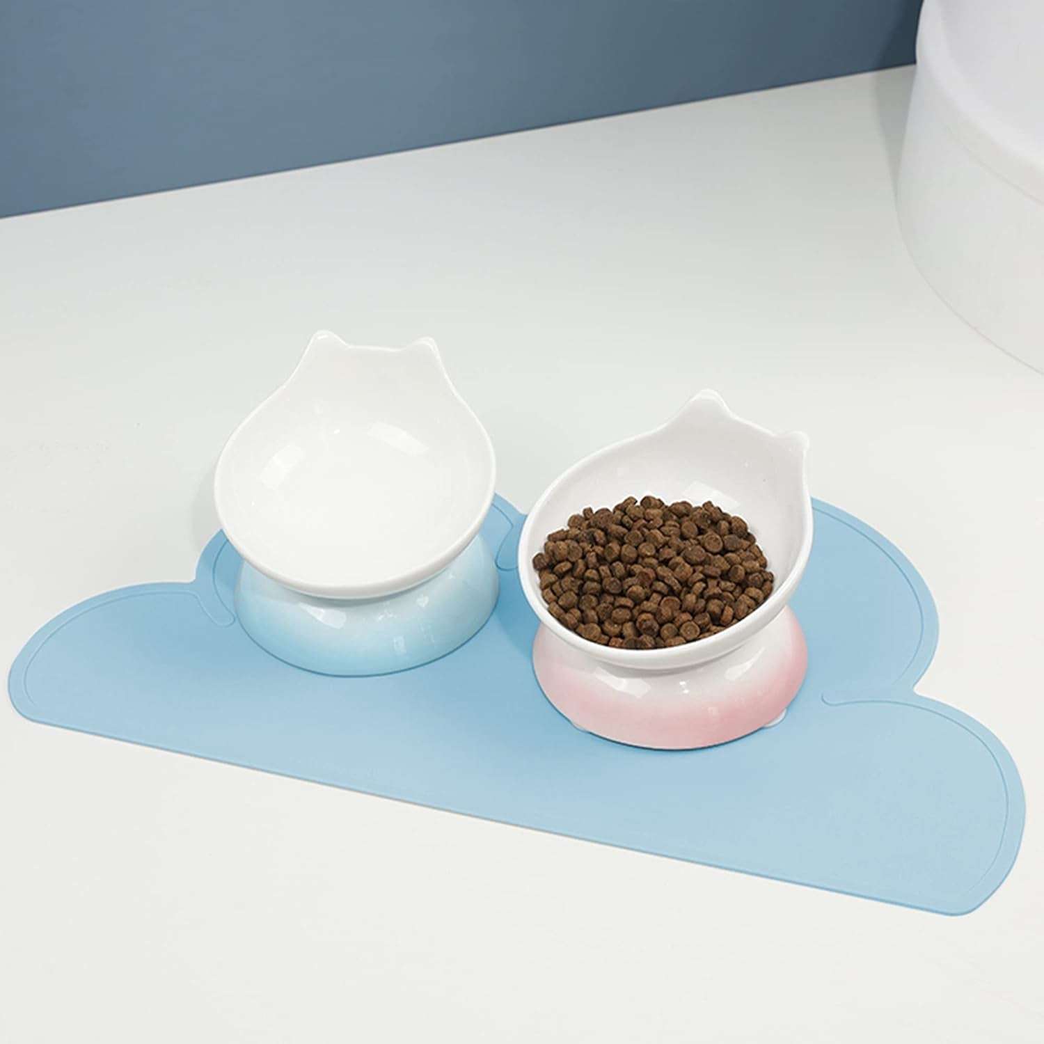 Designster Pet Food Mats–Dog Cat Feeding Mat Top Grade Cloud Silicone Pad Anti-Slip Waterproof Anti-Slip Bowl Placemat (Blue)
