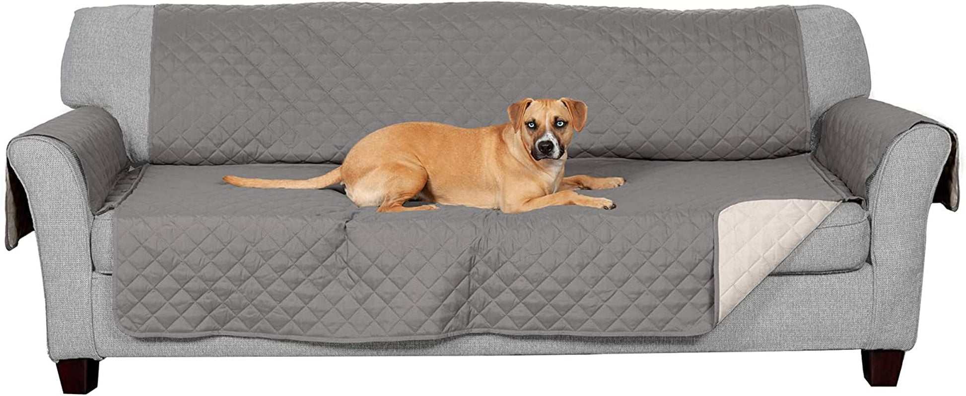 Furhaven Water-Resistant & Reversible Large Sofa/Couch Cover Protector for Dogs, Cats, & Children - Two-Tone Pinsonic Quilted Living Room Furniture Cover - Gray/Mist, Large Sofa