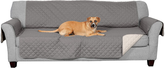 Furhaven Water-Resistant & Reversible Large Sofa/Couch Cover Protector for Dogs, Cats, & Children - Two-Tone Pinsonic Quilted Living Room Furniture Cover - Gray/Mist, Large Sofa