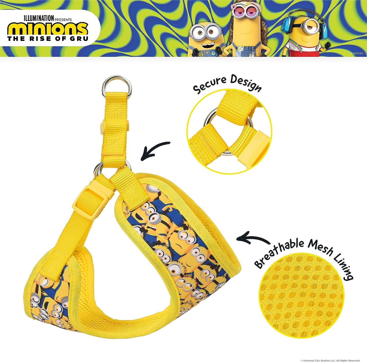 Minions Dog Harness, Medium, Yellow, More than a Minion | Comfortable Mesh No-Pull Dog Harness| Gifts for Minions Fans and Their Pets | Officially Licensed Pet Product from Universal Studios