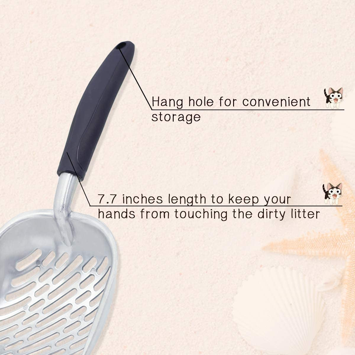 VIVAGLORY Cat Litter Scoop, Durable Metal Litter Scoop for Kitty, Sifter with Deep Shovel and Ergonomic Handle, Made of Heavy Duty Solid Aluminum, Jumbo Size, Navy Blue