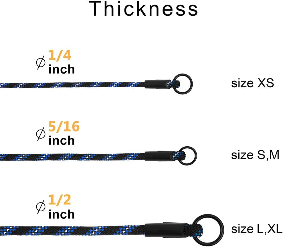 Bronzedog Rope Pro Training Dog Collar Braided No Pull Quick Release round Lead Collars for Dogs Small Medium Large Puppy (XS - 15.7" Long, Blue)