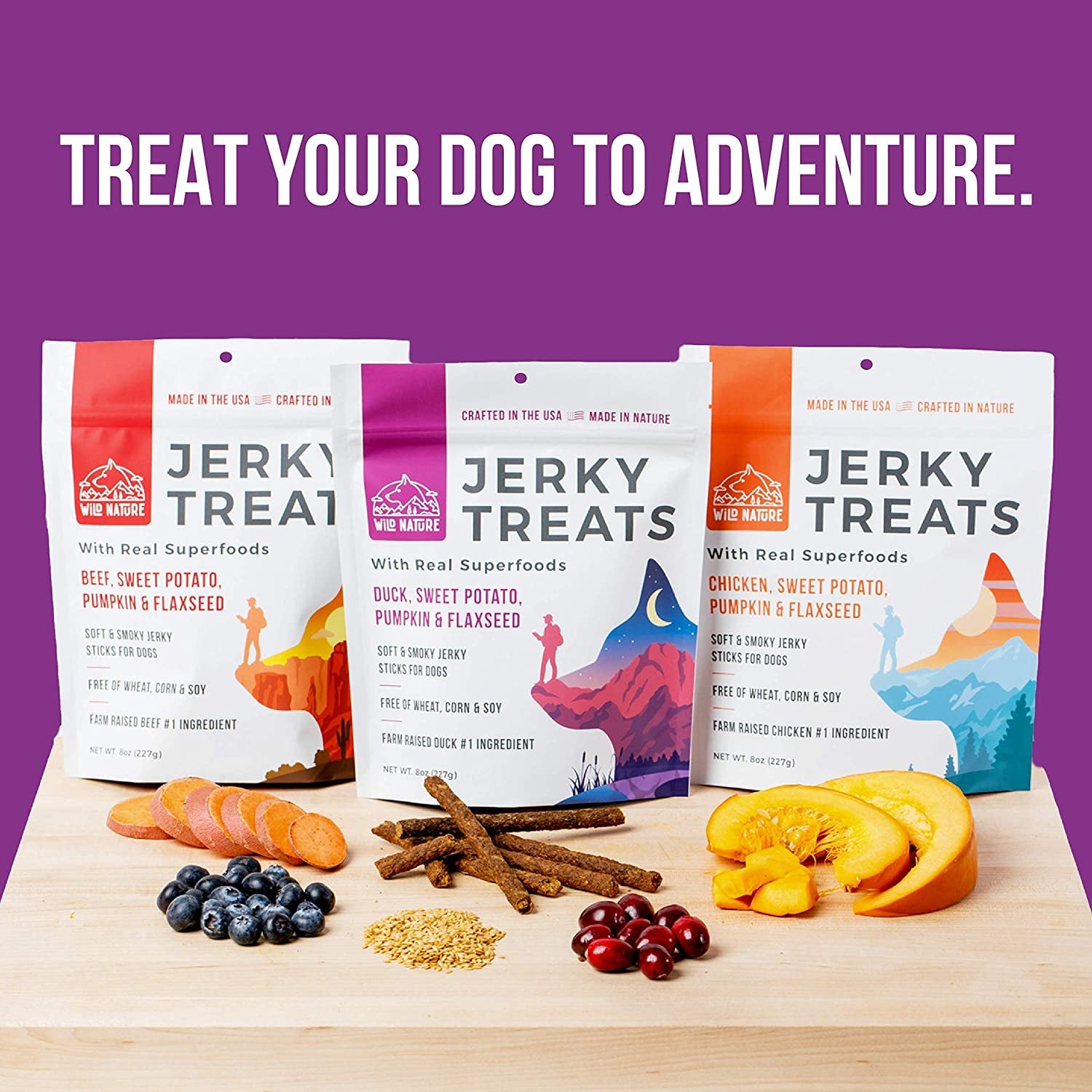 WILD NATURE Duck Jerky Dog Treats | Healthy, All-Natural Duck Jerky Sticks Made in the USA Only | High Protein, Soft Chew Dog Jerky Treats | Grain Free Superfoods | Perfect Duck Dog Training Treats