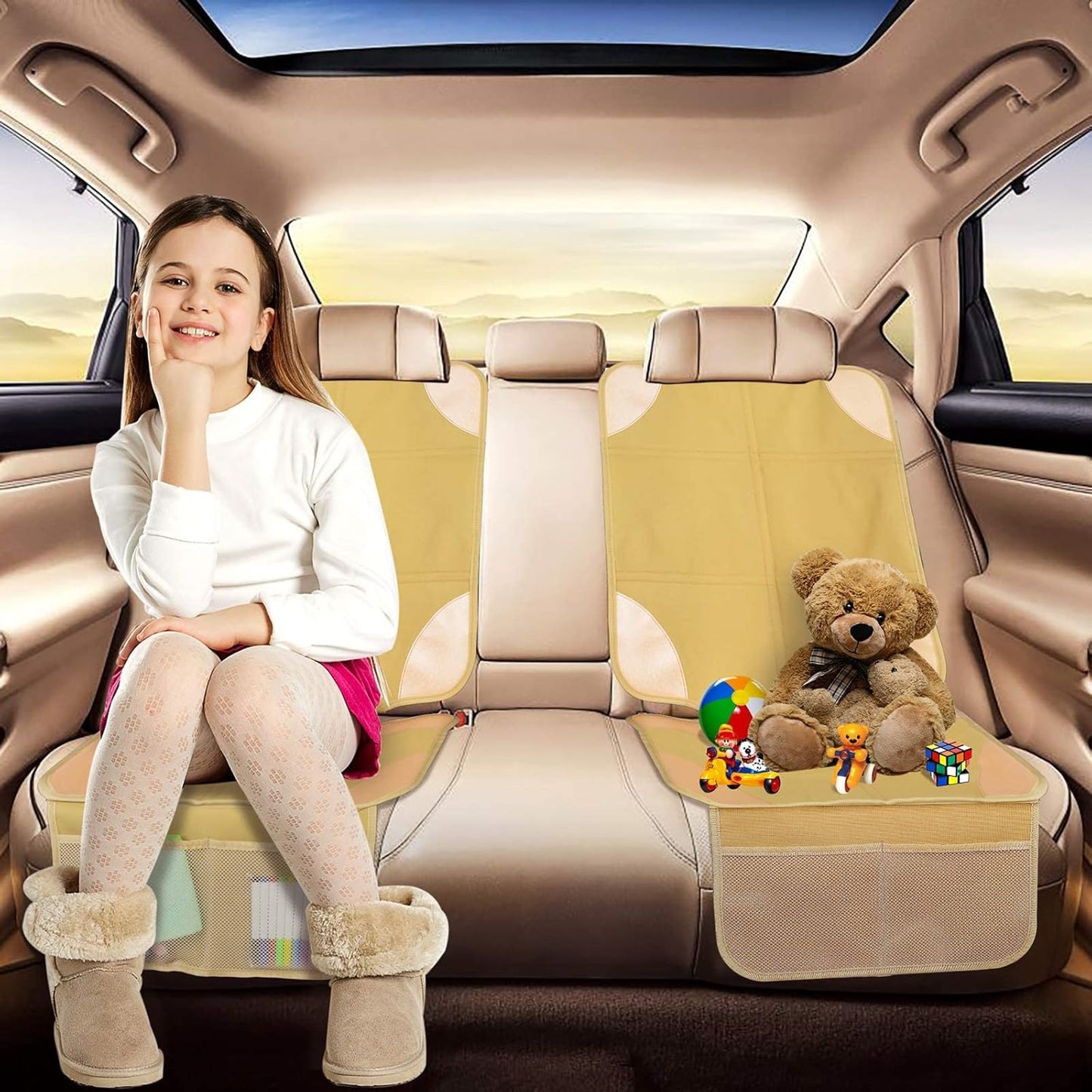 Meolsaek Car Seat Protector, Non-Slip Backing Will Not Leave Imprint, Waterproof Thicker Car Seat Cover for SUV, Sedan, Truck, Leather Car Seat Cushion (Ochre)
