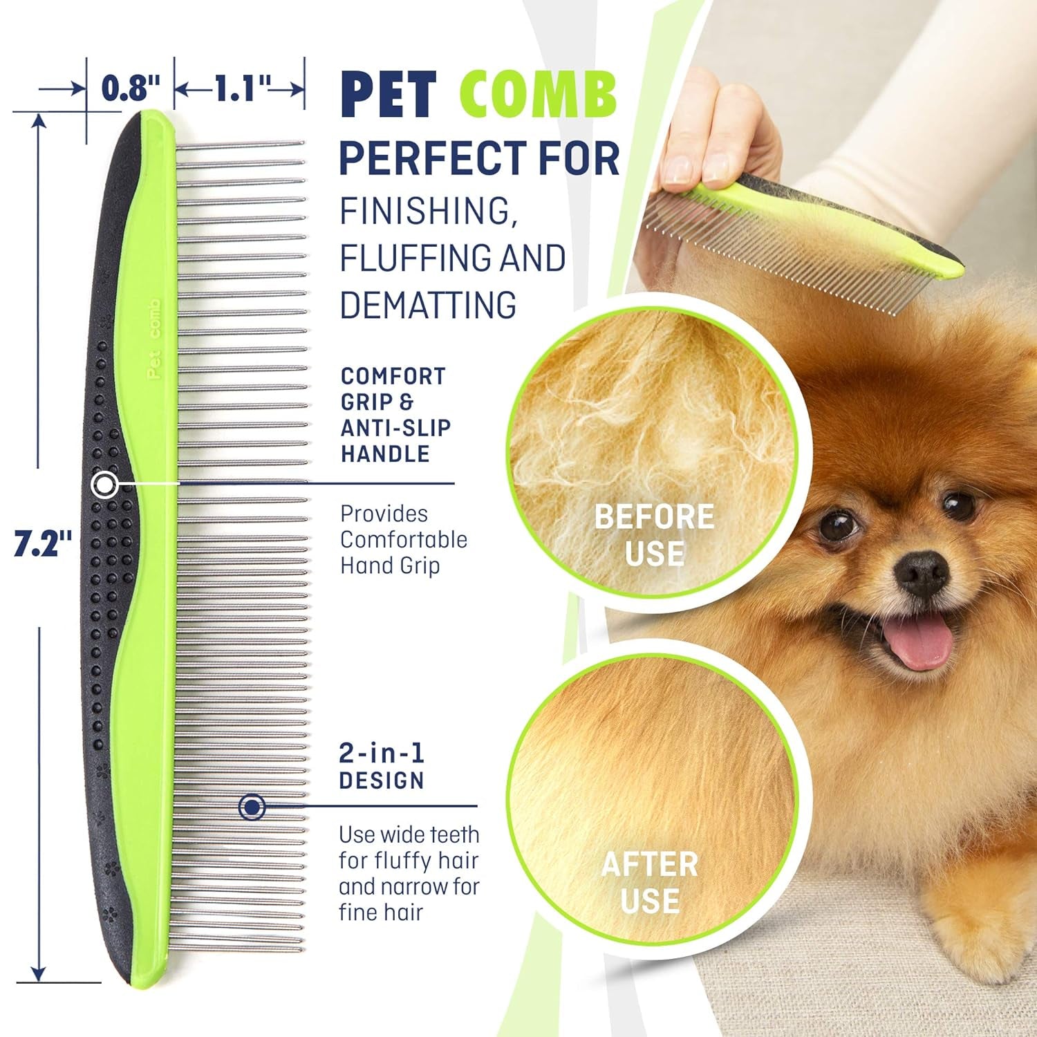 REXIPETS Dog & Cat Brush & Comb Pet Grooming Set - Double Side (Large) - Ultimate Deshedding Tool - Lice and Flea Removing - Perfect Groomer'S Tools - Strong Grip and Soft Bristles