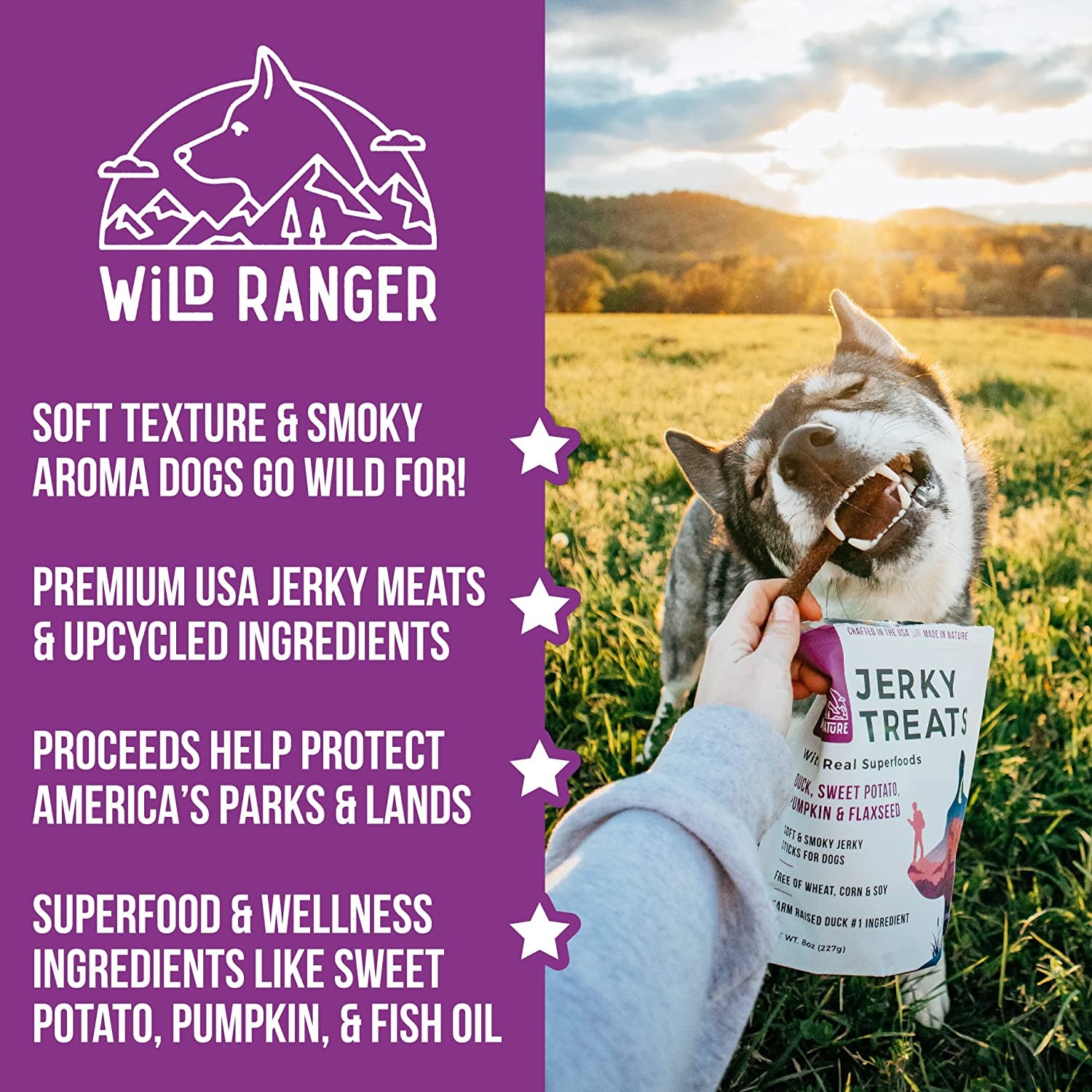 WILD NATURE Duck Jerky Dog Treats | Healthy, All-Natural Duck Jerky Sticks Made in the USA Only | High Protein, Soft Chew Dog Jerky Treats | Grain Free Superfoods | Perfect Duck Dog Training Treats