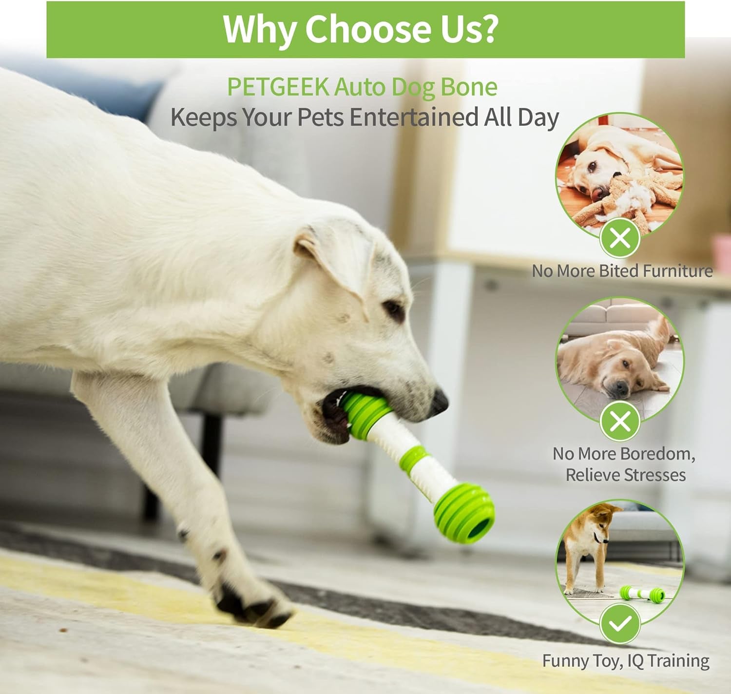 PETGEEK Automatic Dog Bone Toy, Smart Interactive Pet Toys for Boredoms, Electronic Dog Self Entertainment Toy, Safe & Durable Material