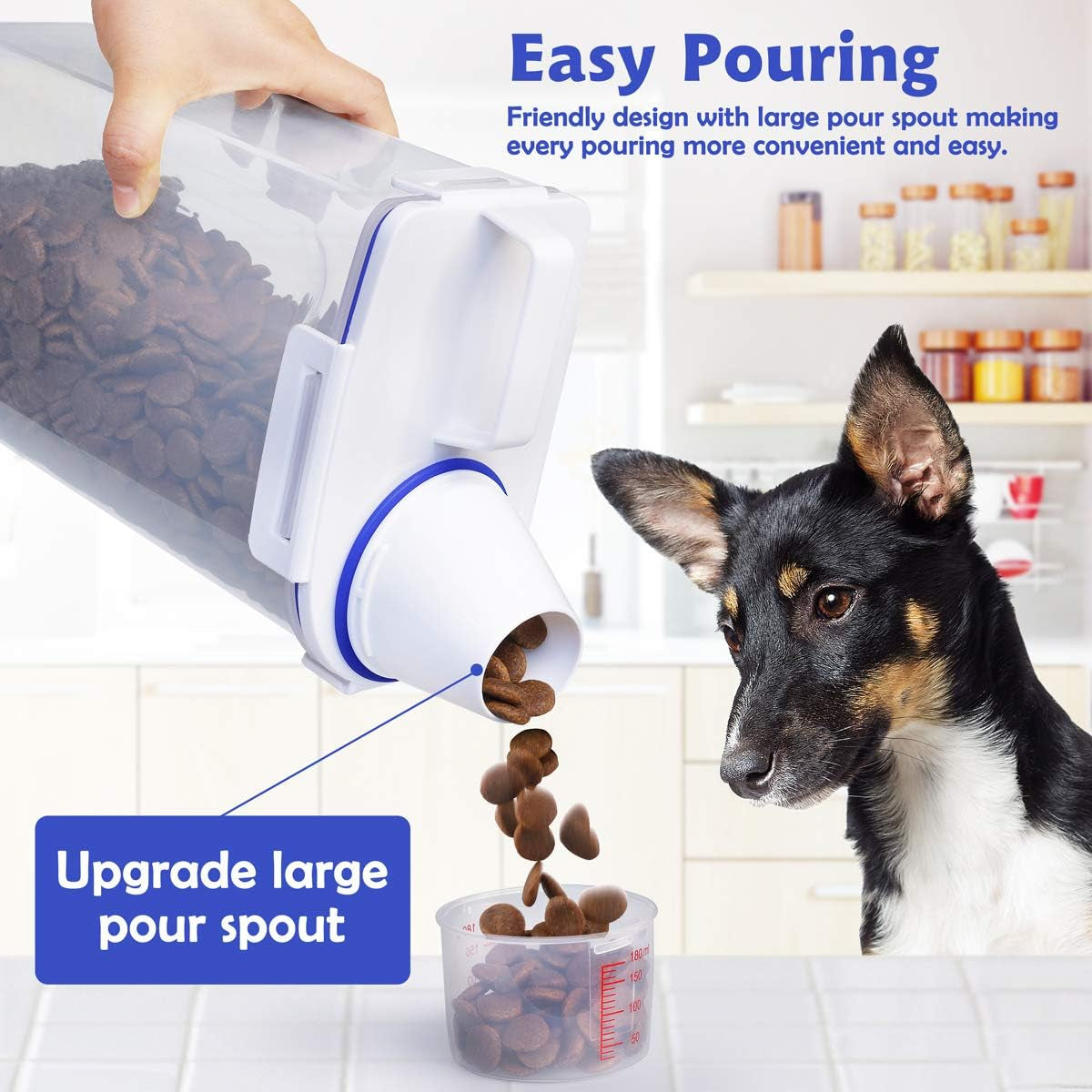 Kytely Airtight Pet Food Storage Container with Measuring Cup and Scoop, Small Size for Dogs, Cats, and Birds (White)