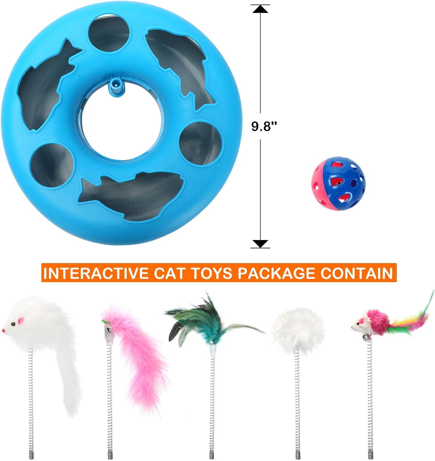 Kangna 3 in 1 Cat Toys, Cat Toys for Indoor Cats, Spring Pet Toy with Exercise Balls Teaser Mouse, Interactive Cat Toy with 5 Removable Spring Replacements - Blue