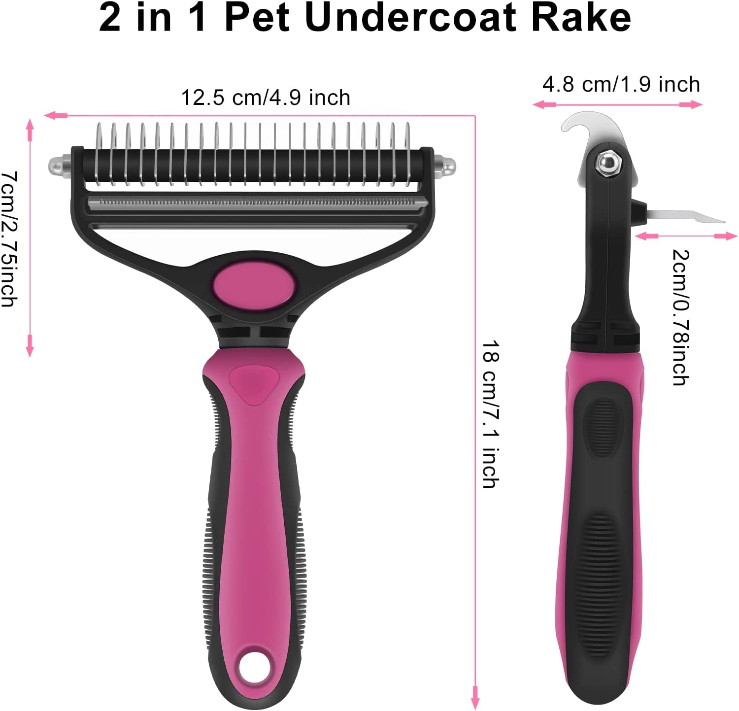 CGBE Dog Brush and Cat Brush, 2 in 1 Pet Undercoat Rake Grooming Tool for Deshedding, Mats & Tangles Removing, Shedding Brush and Dematting Comb for Large Small Dogs & Cats' Long & Short Hair Remover