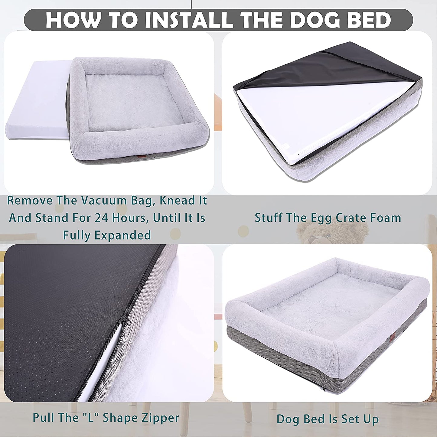 WINDRACING Orthopedic Dog Bed for Extra Large Dogs, Bolster Sides Dogs Sofa Bed with Removable Washable Cover & Non-Skid Bottom, Soft Pet Bed with Egg Foam Dog Couch for Sleeping, 46 X 30 Inch, Gray