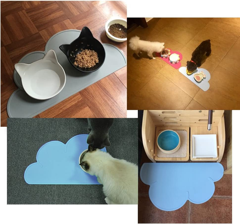 Designster Pet Food Mats–Dog Cat Feeding Mat Top Grade Cloud Silicone Pad Anti-Slip Waterproof Anti-Slip Bowl Placemat (Blue)