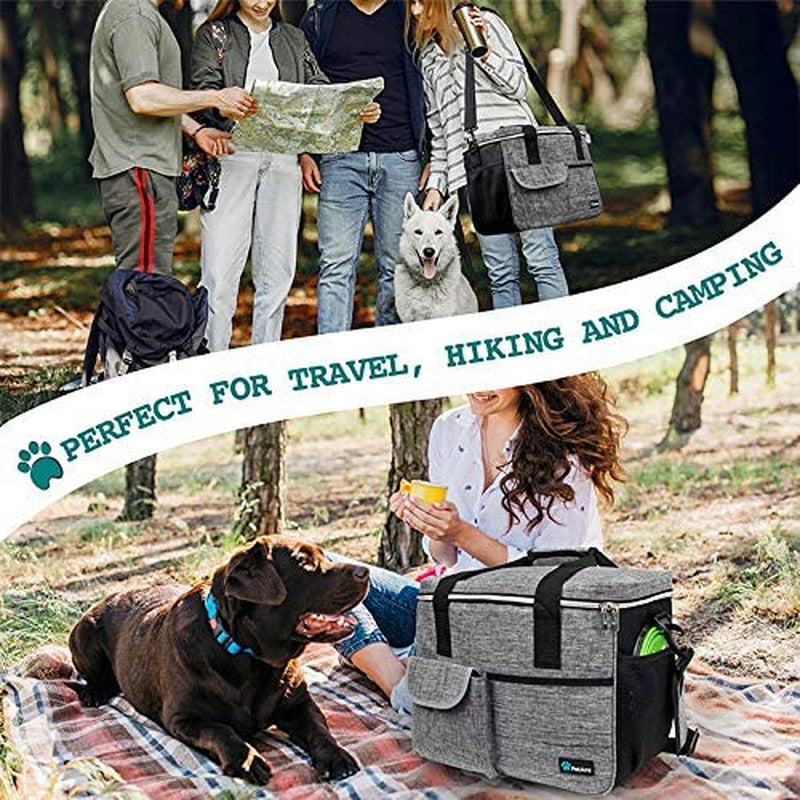 Petami Dog Travel Bag, Travel Pet Bag Organizer, Dog Food Travel Bag with Food Container and Bowls, Dog Travel Supplies Gift Accessories for Weekend Camping, Dog Cat Diaper Bag (Grey, Large)