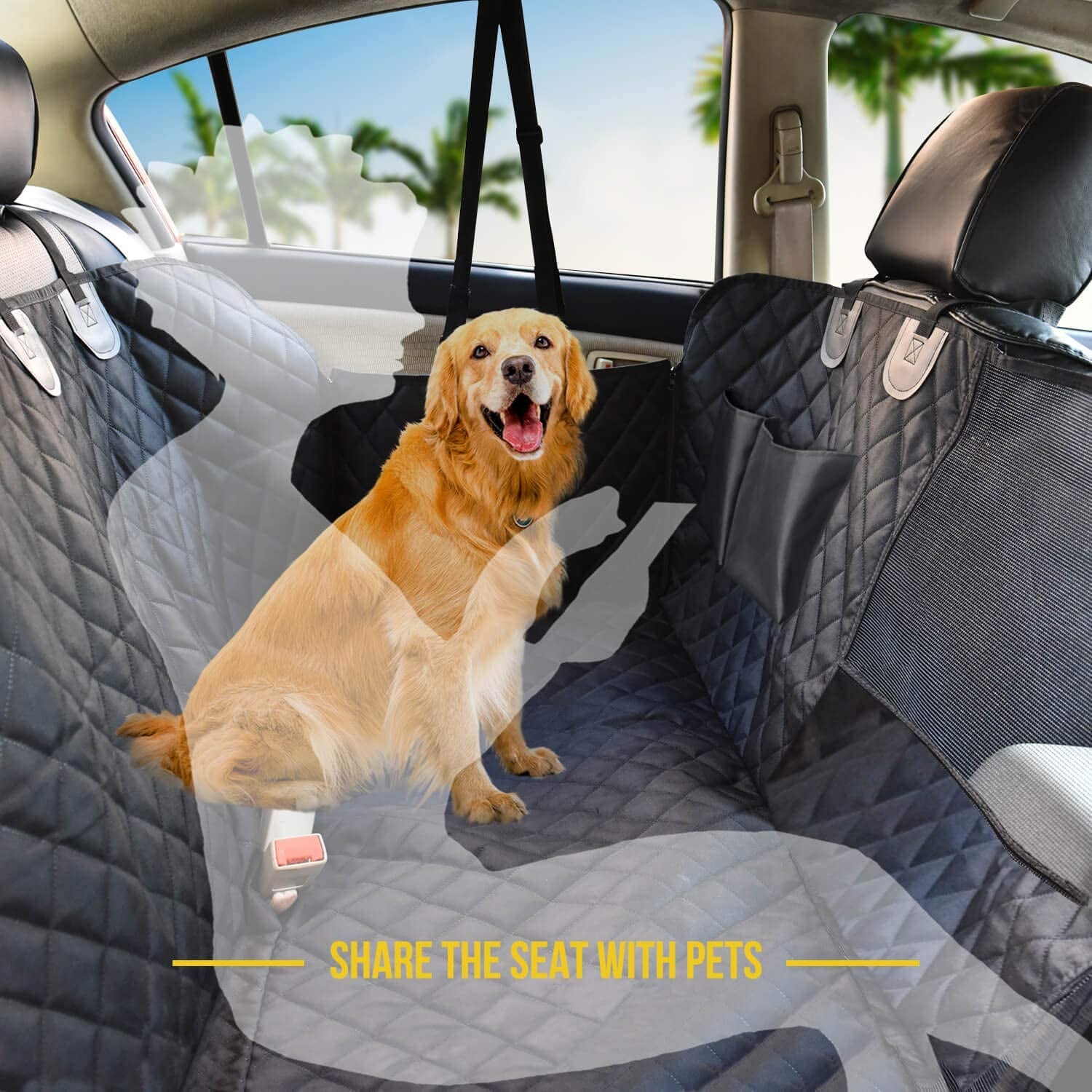 Vailge Dog Seat Cover for Back Seat, 100% Waterproof with Mesh Window, Scratch Prevent Anti-Slip Dog Car Hammock, Standard