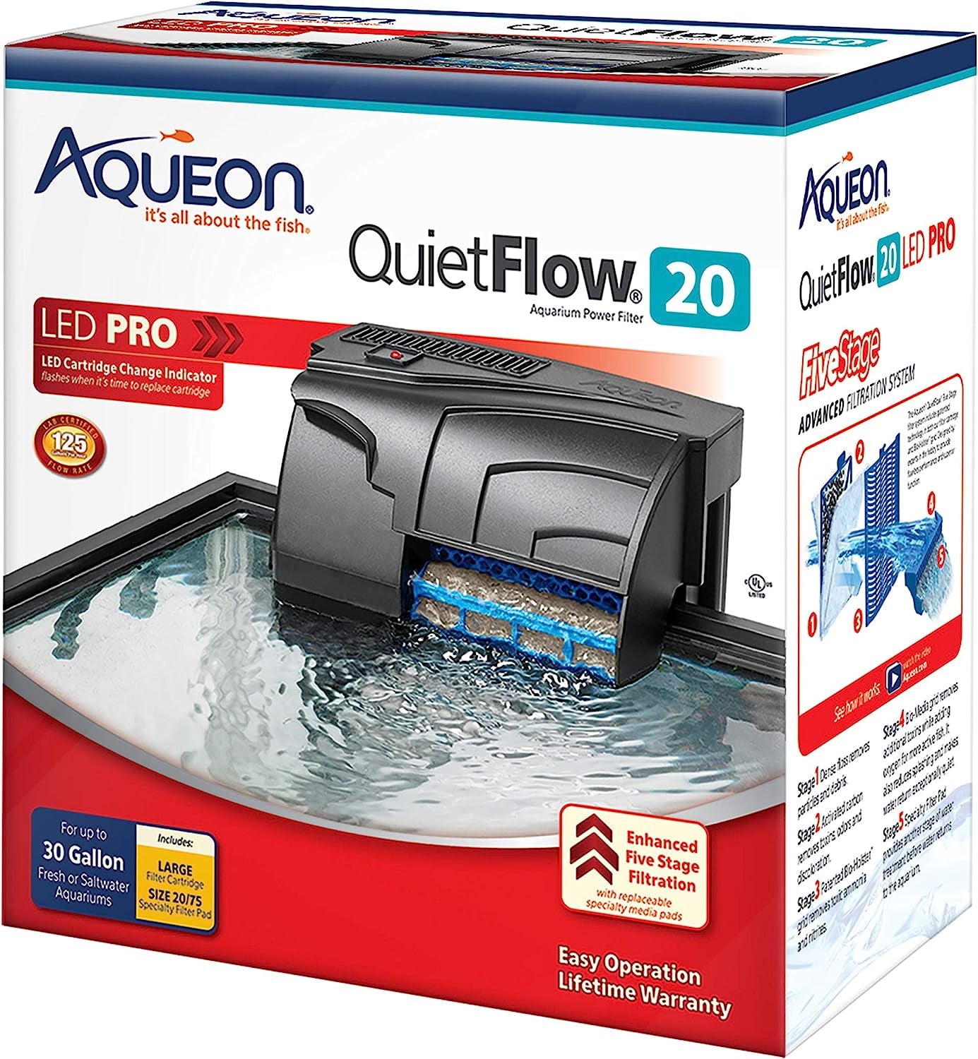 Aqueon Quietflow 20 LED PRO Aquarium Fish Tank Power Filter for up to 30 Gallon Aquariums