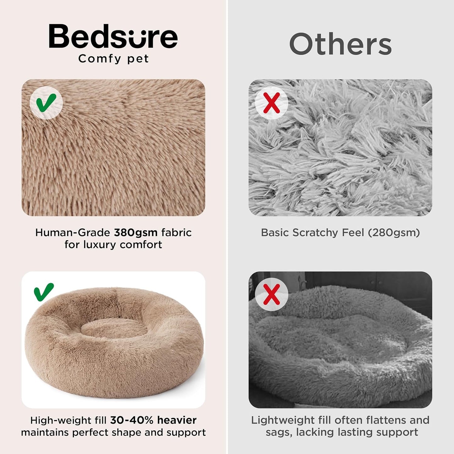 Bedsure Calming Cat Beds for Indoor Cats - Small Cat Bed Washable 20 Inches, Anti-Slip round Fluffy Plush Faux Fur Pet Bed, Fits up to 15 Lbs Pets, Camel