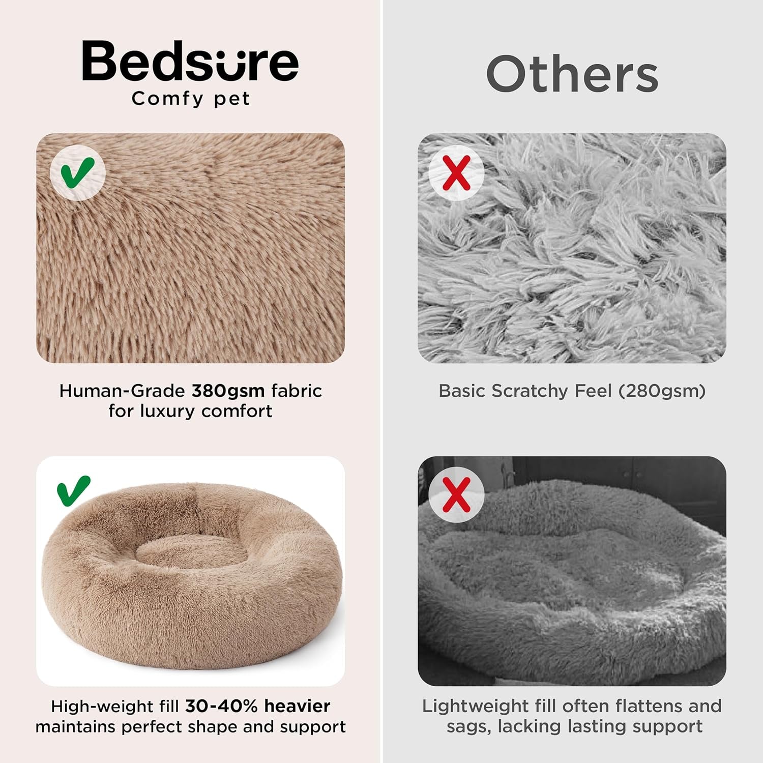 Bedsure Calming Cat Beds for Indoor Cats - Small Cat Bed Washable 20 Inches, Anti-Slip round Fluffy Plush Faux Fur Pet Bed, Fits up to 15 Lbs Pets, Camel