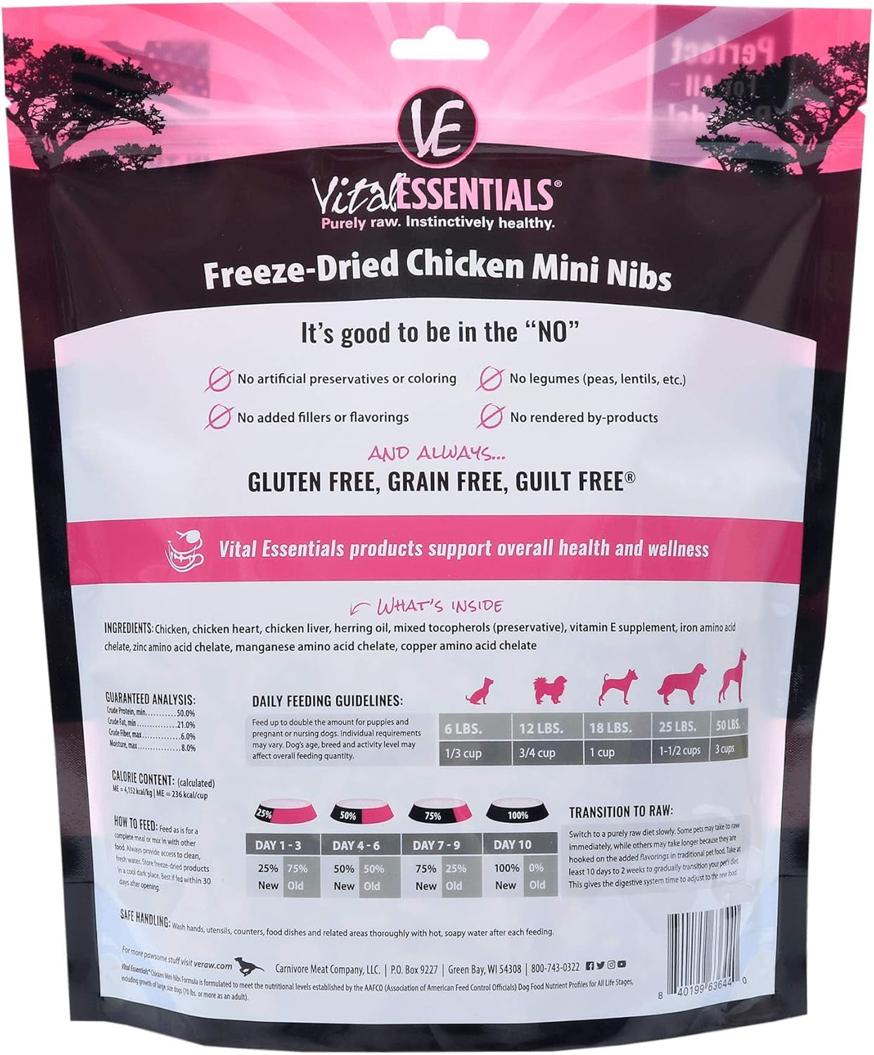 Vital Essentials Freeze Dried Dog Food, Chicken Mini Nibs 16 Oz