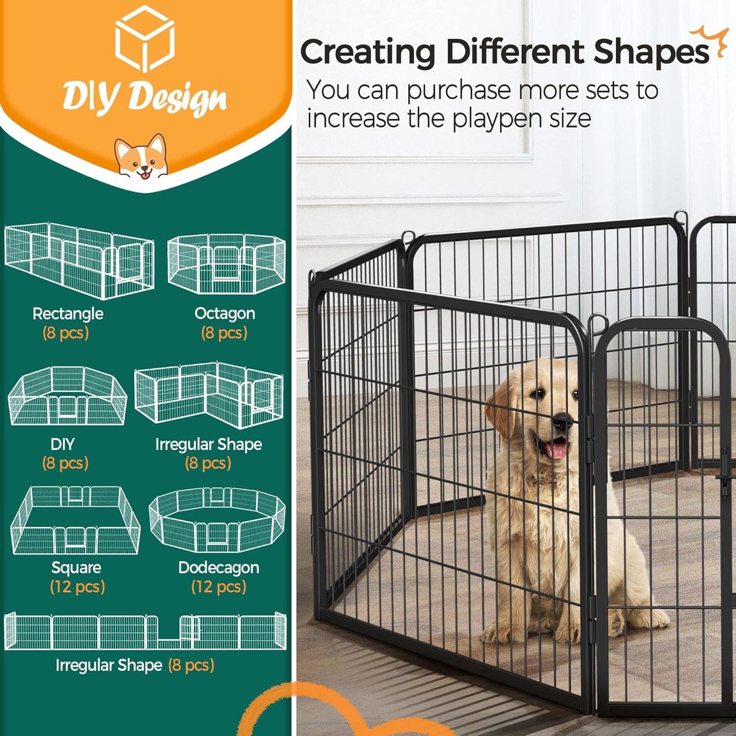 Yaheetech Dog Playpen Indoor, Extra Wide Outdoor Dog Fence Foldable Pet Puppy Exercise Pen for Yard/Garden/Rv Camping, 8 Panels 24 Inch Height X 32 Inch Width