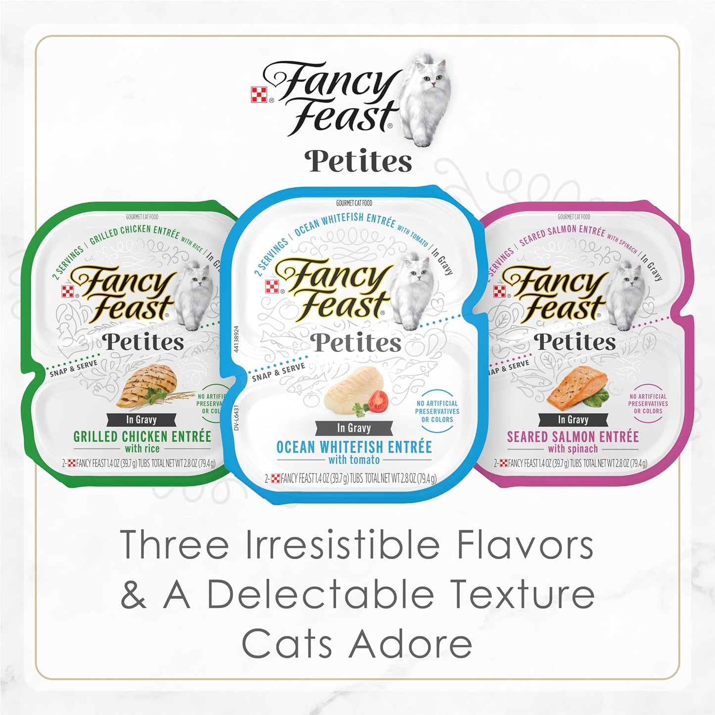 Purina Fancy Feast Gourmet Wet Cat Food Variety Pack, Petites Gravy Collection, Break-Apart Tubs, 48 Servings - (Pack of 24) 2.8 Oz. Tubs