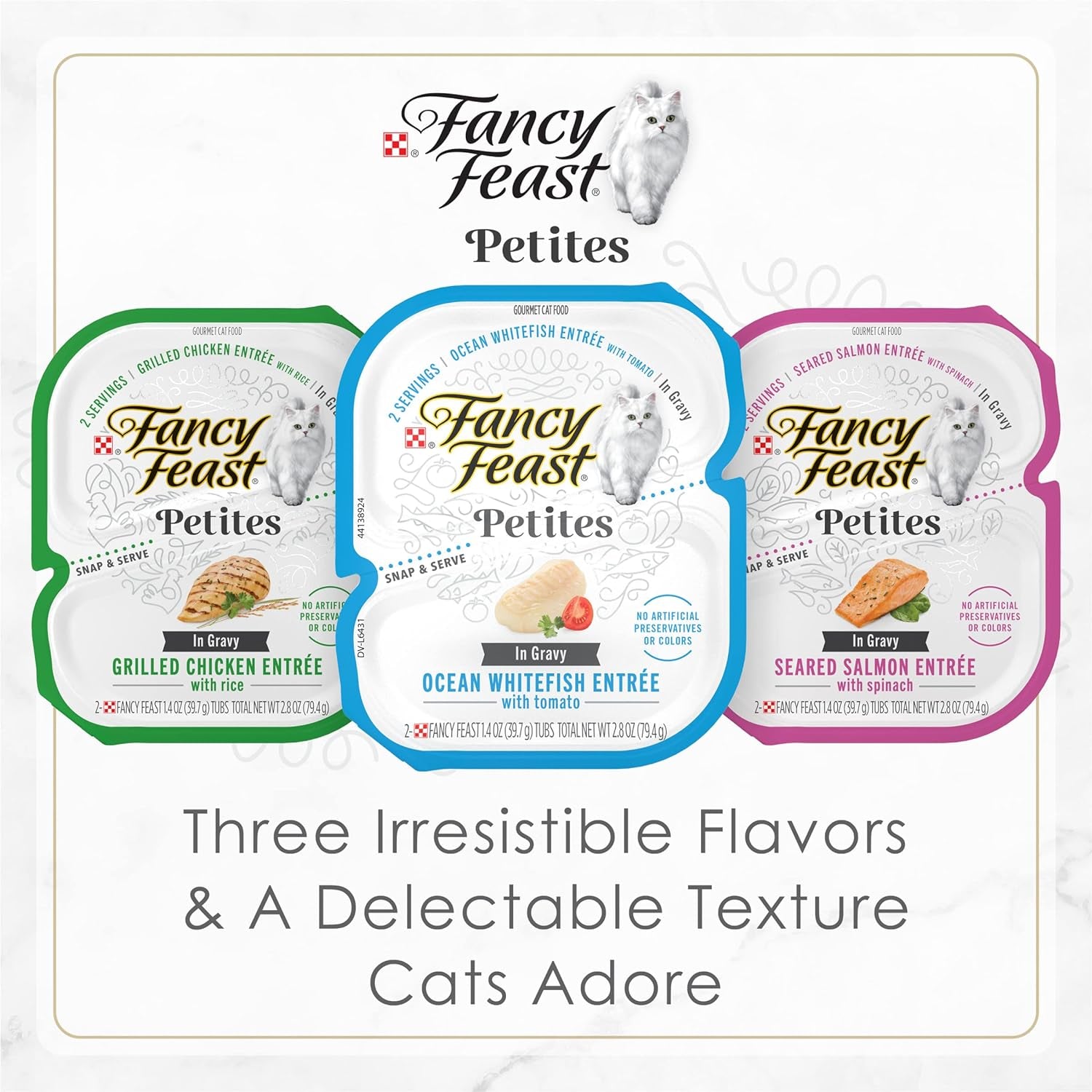 Purina Fancy Feast Gourmet Wet Cat Food Variety Pack, Petites Gravy Collection, Break-Apart Tubs, 48 Servings - (Pack of 24) 2.8 Oz. Tubs