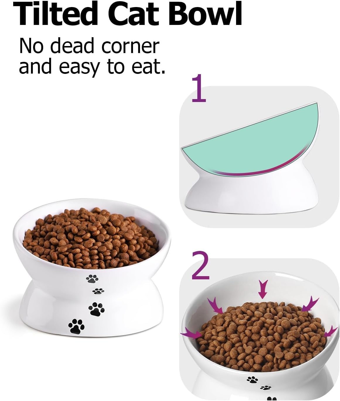 Y YHY Cat Bowl anti Vomiting, Raised Food Bowls, Tilted Elevated Bowl, Ceramic Pet Food Bowl for Flat Faced Cats, Small Dogs, Protect Pet'S Spine, Dishwasher Safe (5 Inches, White)