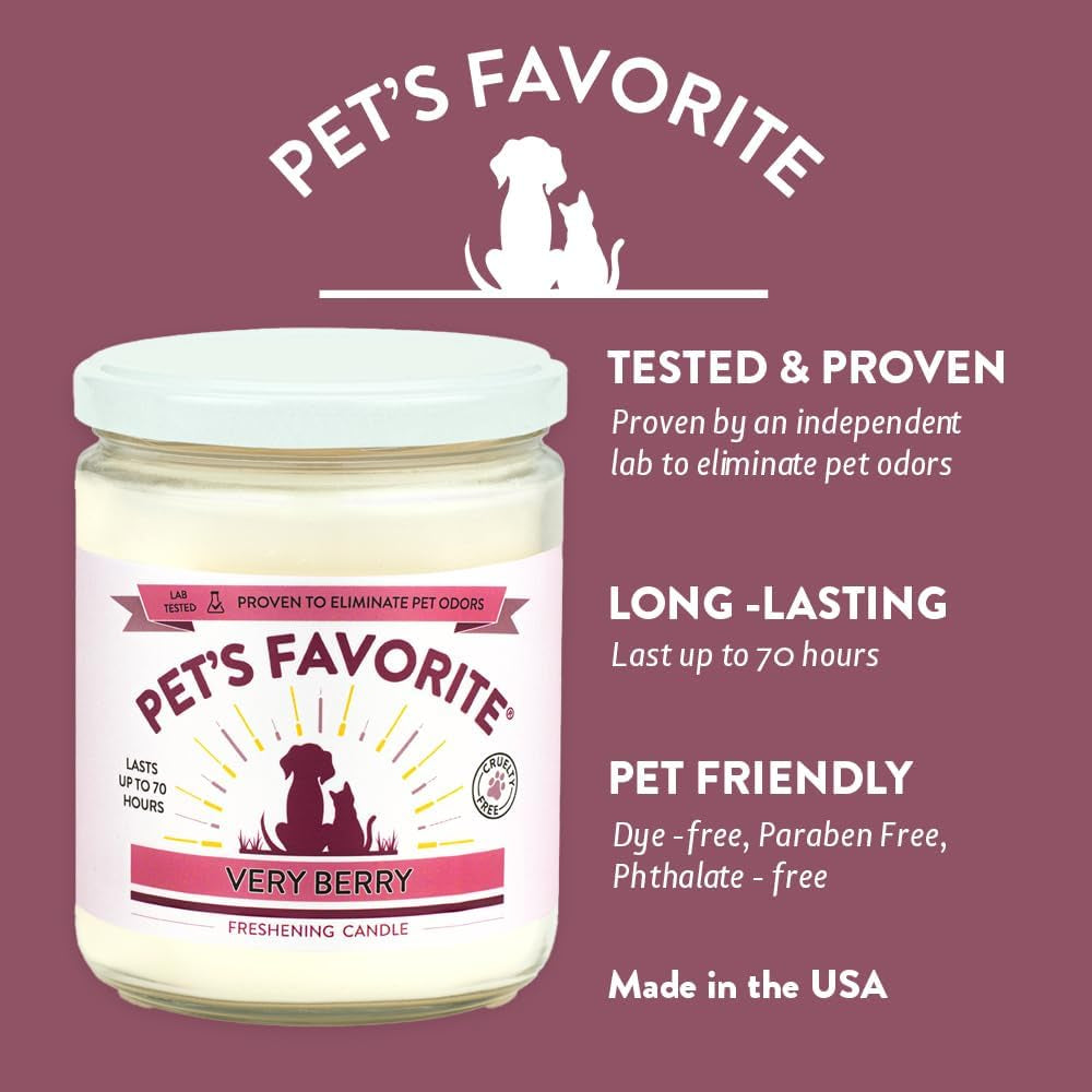 Pet'S Favorite Pet Odor Candle, Clean Burning, Long Lasting Scented Candles with a 70 Hour Burn Time, Very Berry