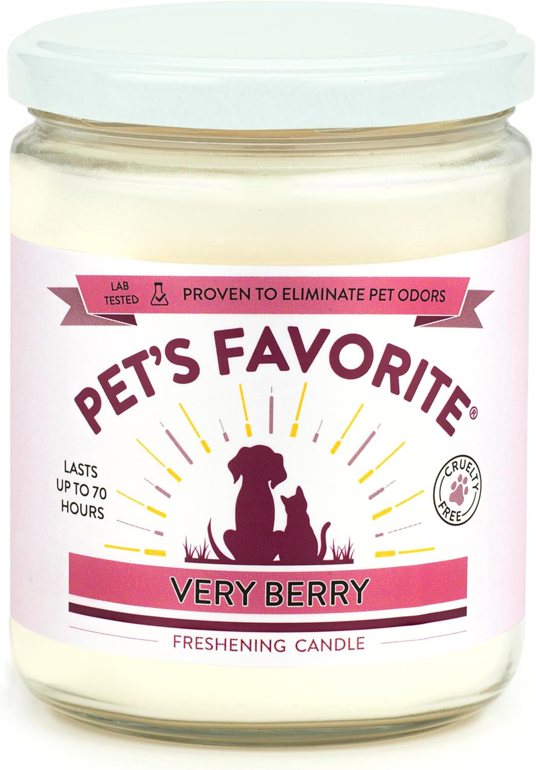 Pet'S Favorite Pet Odor Candle, Clean Burning, Long Lasting Scented Candles with a 70 Hour Burn Time, Very Berry