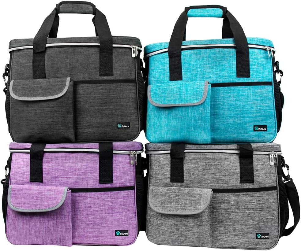Petami Dog Travel Bag, Travel Pet Bag Organizer, Dog Food Travel Bag with Food Container and Bowls, Dog Travel Supplies Gift Accessories for Weekend Camping, Dog Cat Diaper Bag (Grey, Large)