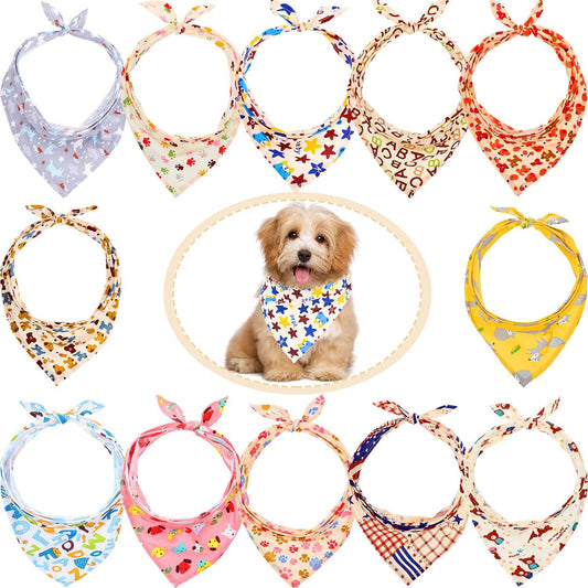 Syhood 12 Piece Dog Bandanas Plaid Dog Scarf Pet Triangle Bibs Adjustable Accessories Bulk Kerchief Buffalo Plaid Bandanas Decor for Small or Medium Cat Dog Pet (Animal Letter)