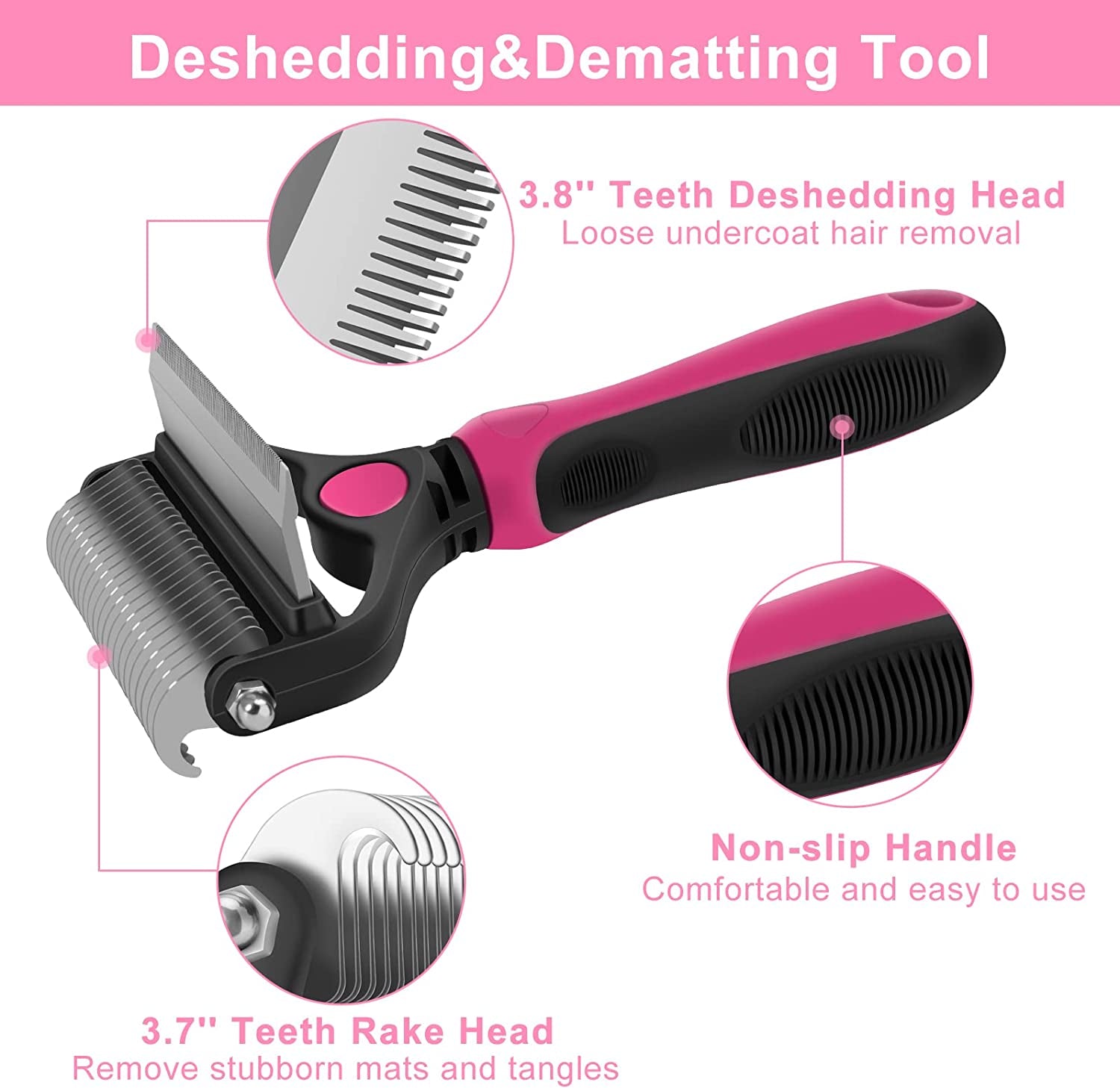 CGBE Dog Brush and Cat Brush, 2 in 1 Pet Undercoat Rake Grooming Tool for Deshedding, Mats & Tangles Removing, Shedding Brush and Dematting Comb for Large Small Dogs & Cats' Long & Short Hair Remover