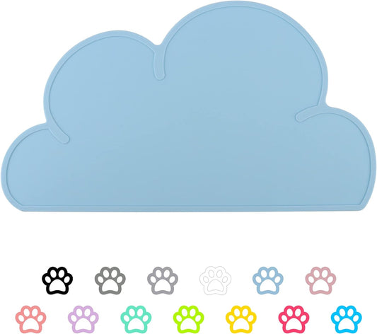 Designster Pet Food Mats–Dog Cat Feeding Mat Top Grade Cloud Silicone Pad Anti-Slip Waterproof Anti-Slip Bowl Placemat (Blue)