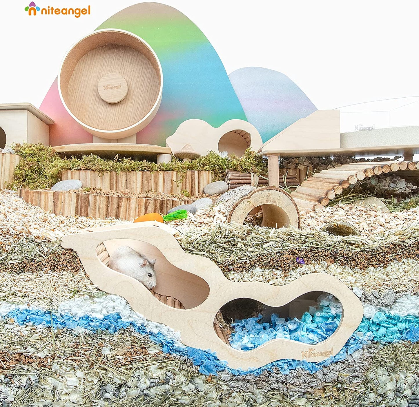 Niteangel Hamster House with Climbing Ladder for Small Pets, Featuring Secret Peep Tunnel Design