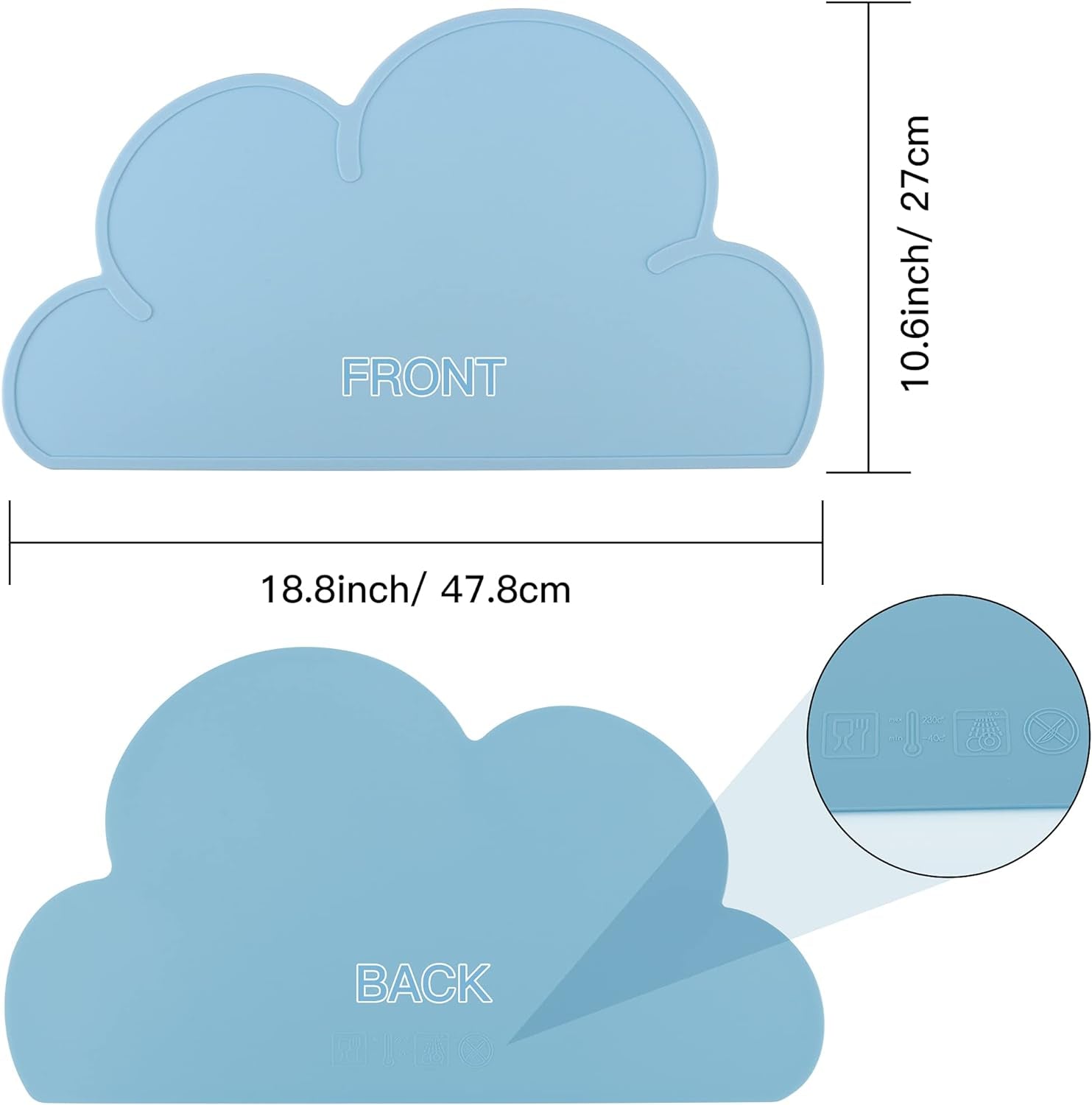 Designster Pet Food Mats–Dog Cat Feeding Mat Top Grade Cloud Silicone Pad Anti-Slip Waterproof Anti-Slip Bowl Placemat (Blue)