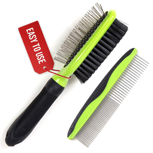 REXIPETS Dog & Cat Brush & Comb Pet Grooming Set - Double Side (Large) - Ultimate Deshedding Tool - Lice and Flea Removing - Perfect Groomer'S Tools - Strong Grip and Soft Bristles