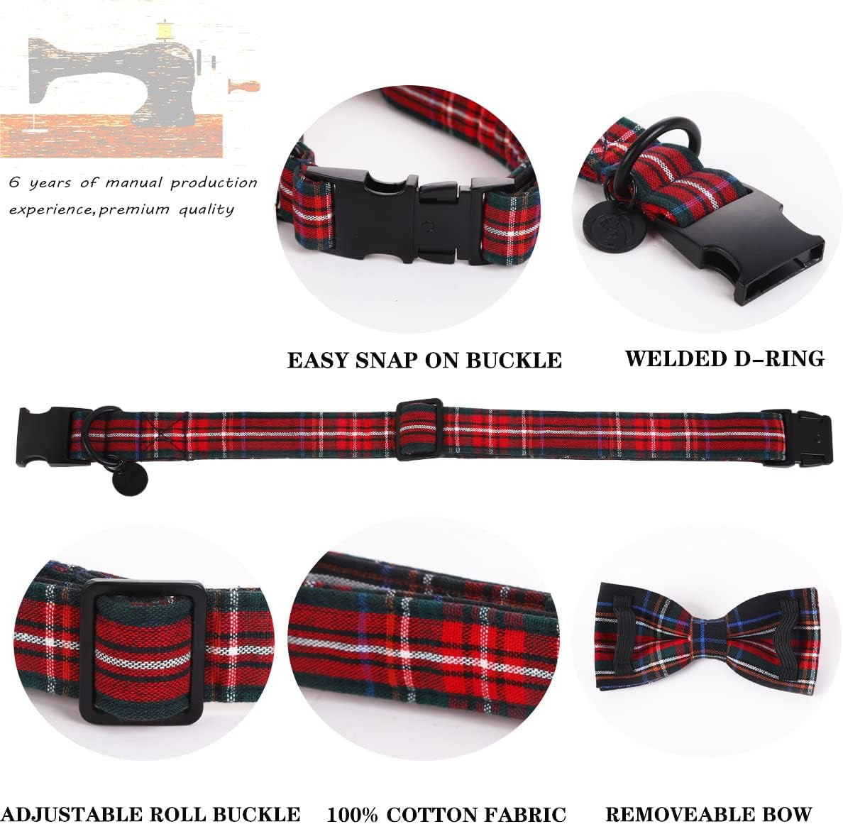 DOGWONG Premium Summer Dog Collars, Lemon Bowtie Dog Collar, Adjustable Heavy Duty Girl Dog Collar with Bow for Medium Dogs